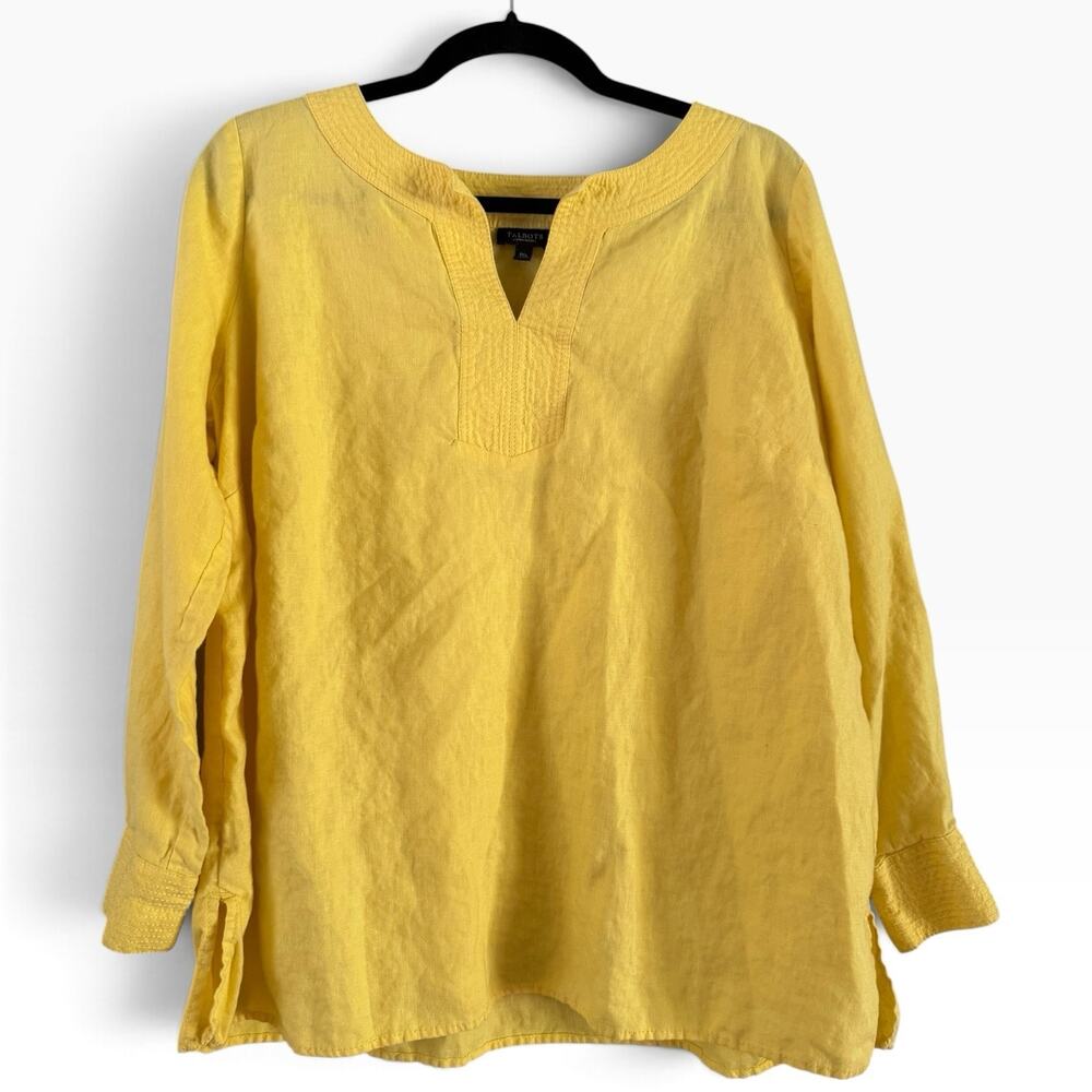 Talbots Yellow Pullover 100% Linen Long Sleeve Shirt Women’s Size 1X Petite